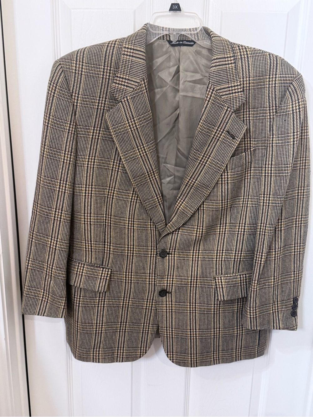 Men's Plaid Two-Button Sport Coat in Tan & Black by Van Heusen